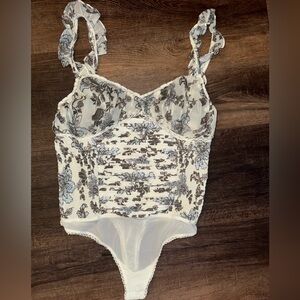 Free People Floral Lace Bodysuit - Cream and Black